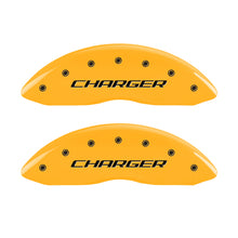 Load image into Gallery viewer, MGP 4 Caliper Covers Engraved Front Charger Engraved Rear RT Yellow finish black ch