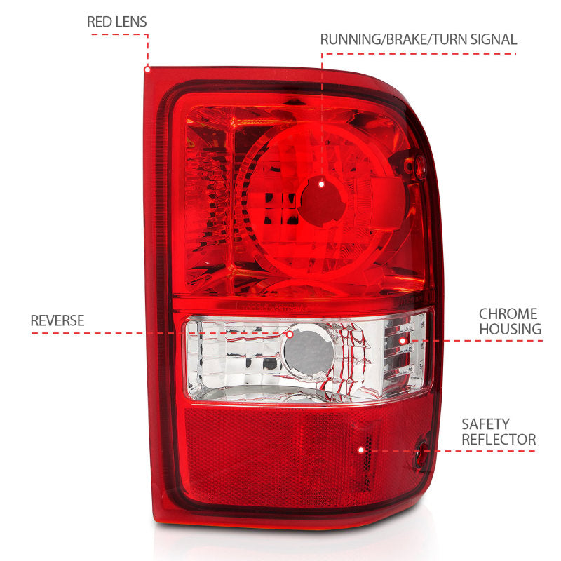 ANZO 2001-2011 Ford Ranger Taillights w/ Red/Clear Lens (OE Replacement) Pair