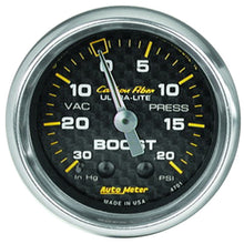 Load image into Gallery viewer, Autometer Carbon Fiber 52mm 20 PSI Mechanical Boost Gauge