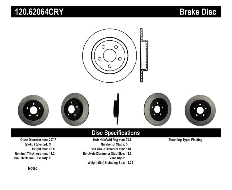 StopTech 98-04 Cadillac Seville Cryo-Stop Rear Premium Rotor