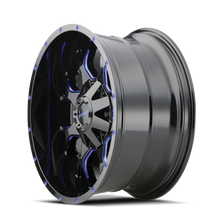 Load image into Gallery viewer, Mayhem 8015 Warrior 18x9 / 8x165.1 BP / 18mm Offset / 130.8mm Hub Black w/ Prism Blue Wheel