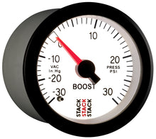 Load image into Gallery viewer, Autometer Stack 52mm -30INHG to +30 PSI (Incl T-Fitting) Mechanical Boost Pressure Gauge - White