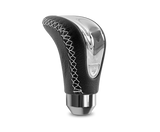 Momo Combat Evo Shift Knob - Black Leather, Chrome Insert, Silver Stitching