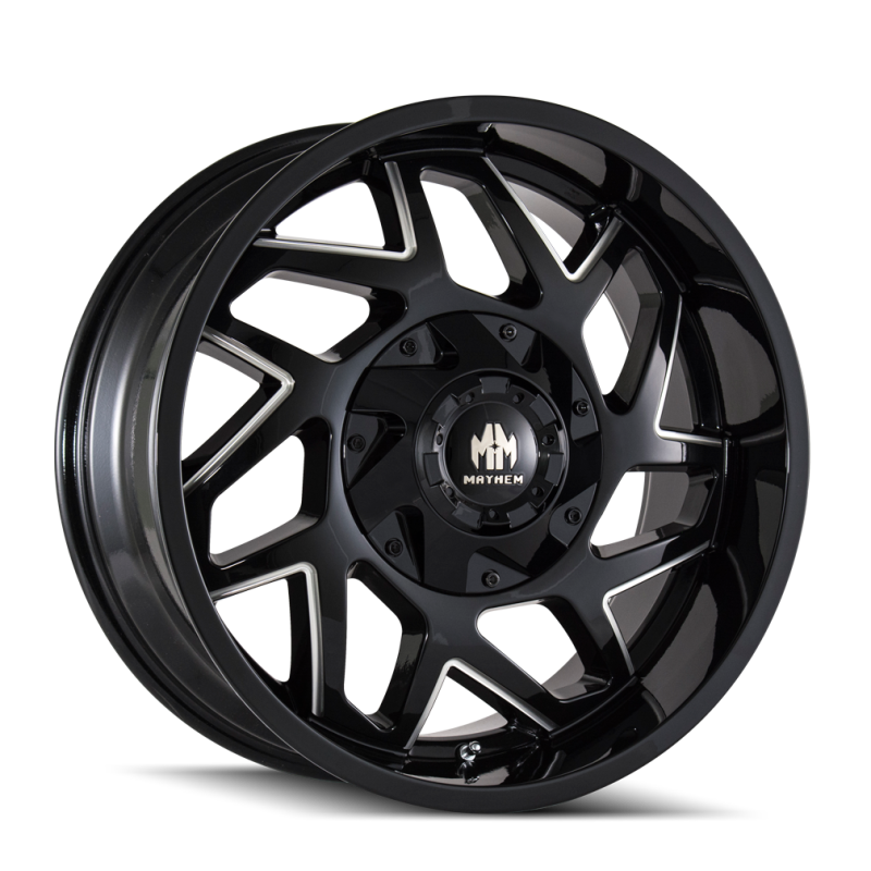 Mayhem 8106 Hatchet 20x9 / 5x139.7 BP / 18mm Offset / 110mm Hub Black w/ Milled Spokes Wheel