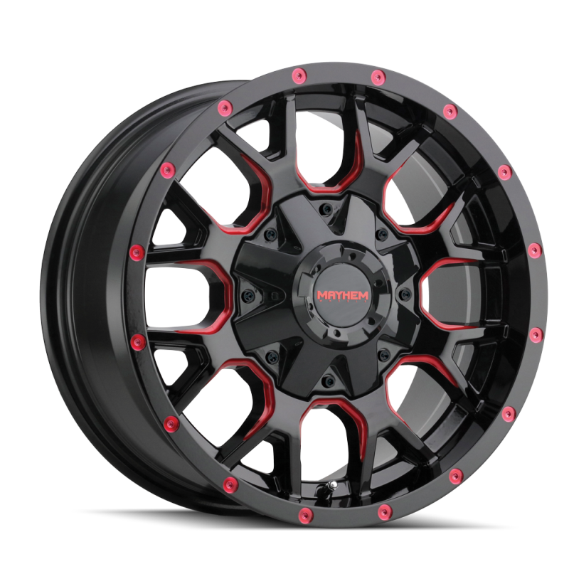 Mayhem 8015 Warrior 18x9 / 8x165.1 BP / 18mm Offset / 130.8mm Hub Black w/ Prism Red Wheel