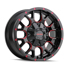 Load image into Gallery viewer, Mayhem 8015 Warrior 18x9 / 8x165.1 BP / 18mm Offset / 130.8mm Hub Black w/ Prism Red Wheel