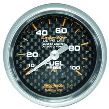 Load image into Gallery viewer, Autometer Carbon Fiber 52mm 100 PSI Mechanical Fuel Pressure Gauge