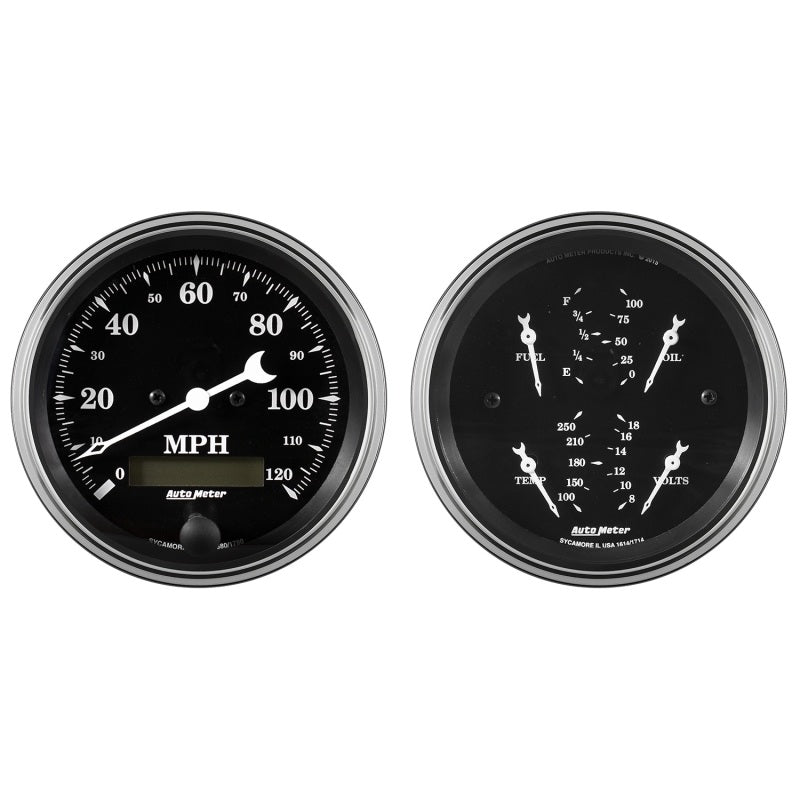 Auto Meter Gauge Kit 2 pc. Quad & Speedometer 3 3/8in Old Tyme Black