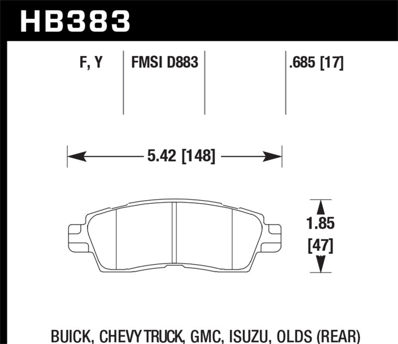 Hawk Buick / Chevy Truck / GMC / Isuzu / Olds / HPS Street Rear Brake Pads