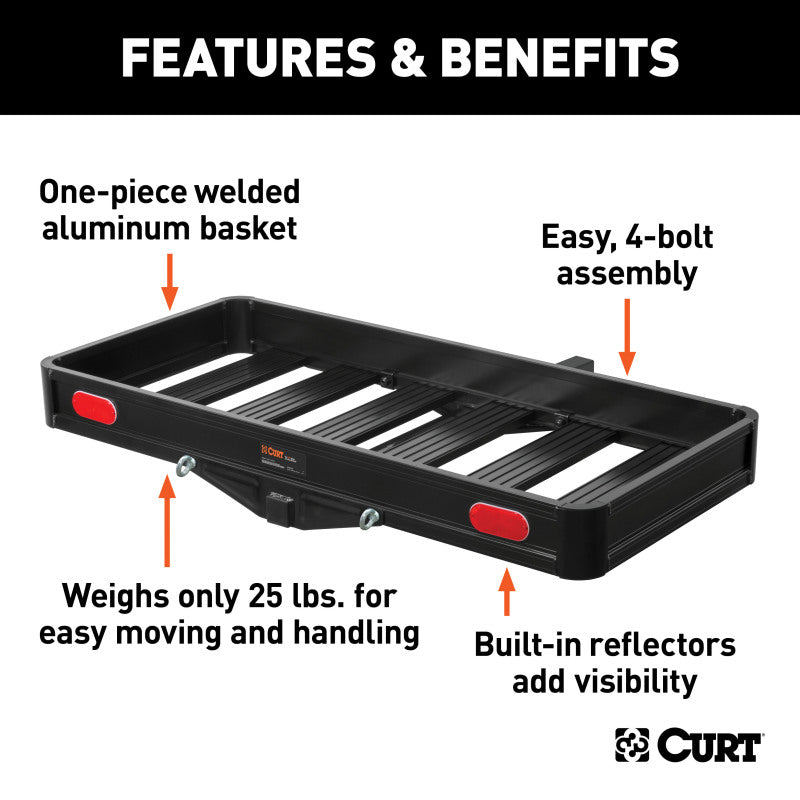 Curt 49in x 22-1/2in Basket-Style Aluminum Cargo Carrier