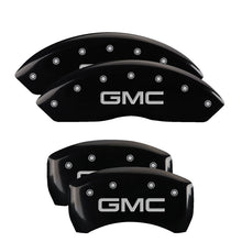 Load image into Gallery viewer, MGP 4 Caliper Covers Engraved Front &amp; Rear GMC Black finish silver ch