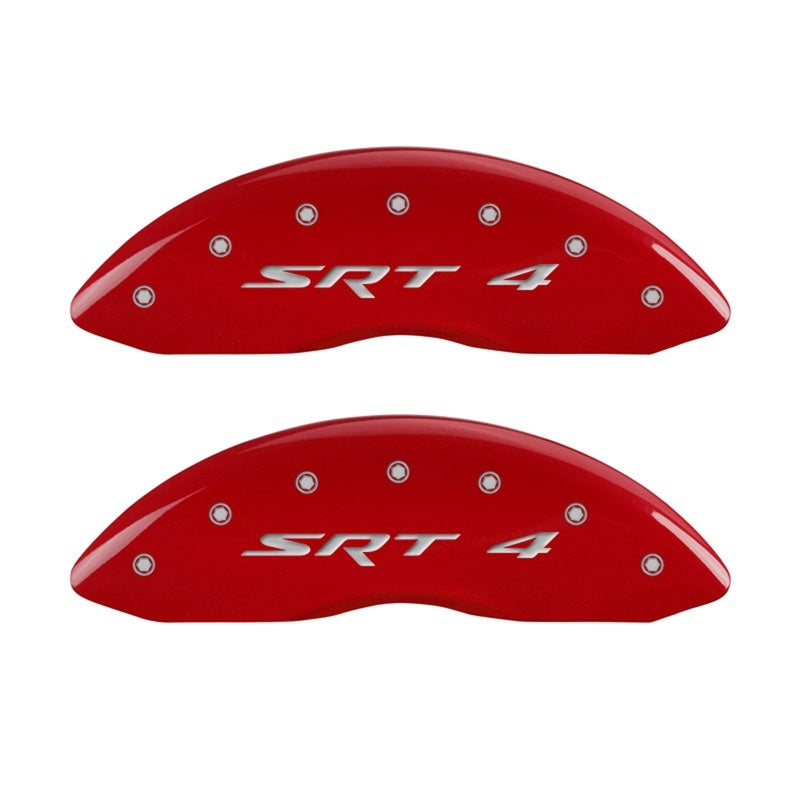 MGP Front set 2 Caliper Covers Engraved Front SRT4 Red finish silver ch