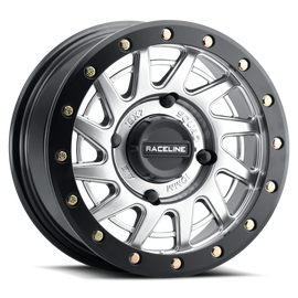 Raceline A12SB Squad 15x7in/4x156 BP/10mm Offset/132.5mm Bore - Silver & Black Ring Beadlock Wheel