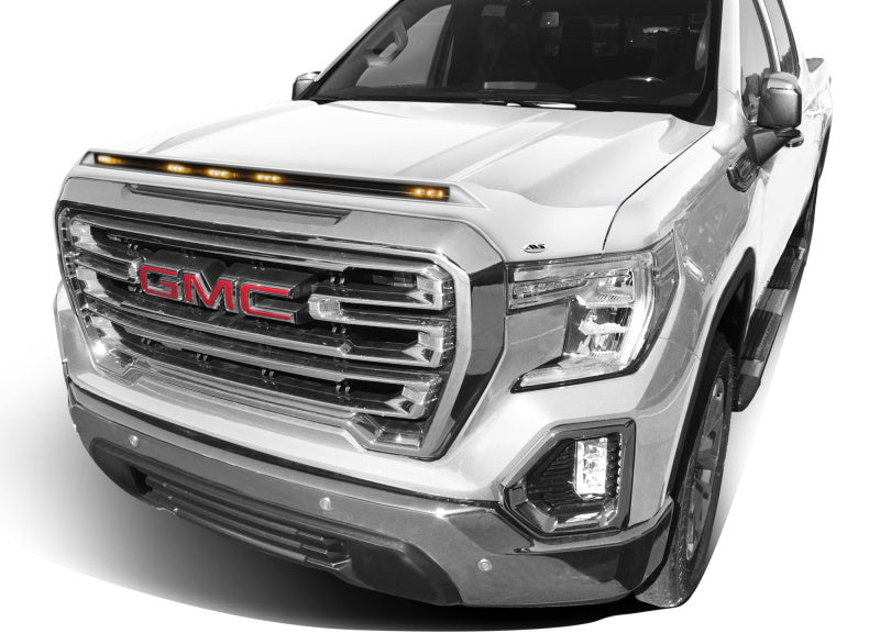 AVS 19-22 GMC Sierra Aeroskin Low Profile Hood Shield w/ Lights - White Frost Tricoat