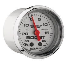 Load image into Gallery viewer, Autometer Marine Chrome Ultra-Lite 2-1/16in 0-30 HG / 0-20 PSI Vacuum / Boost Gauge