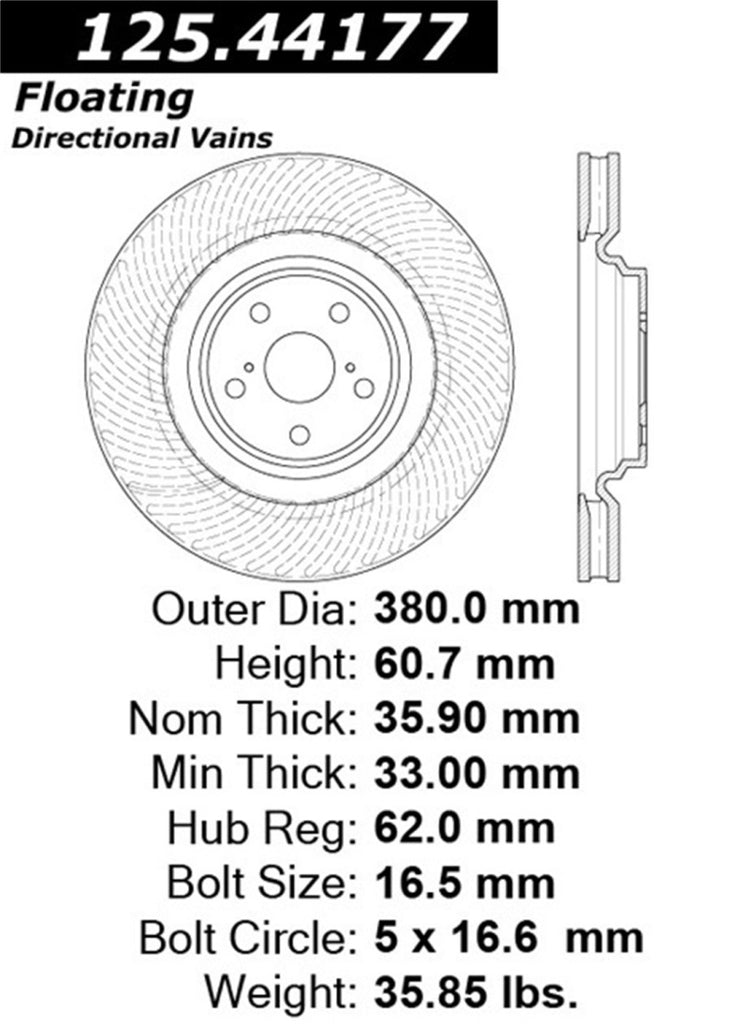 Stoptech Lexus LS460 10-17 Front Right CryoStop High Carbon Rotor