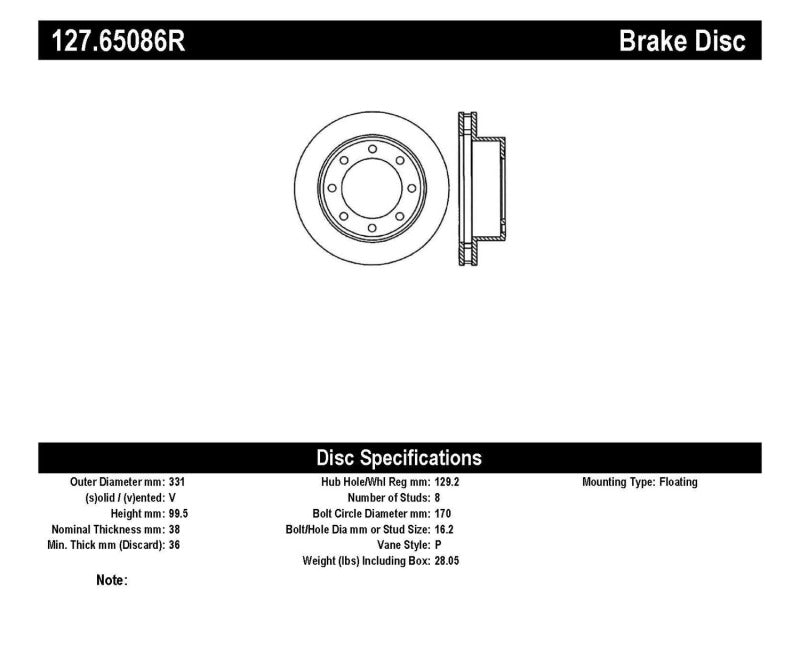 StopTech 00-05 Ford Excursion 4WD / 99-04 F250/F350 Pickup Front Slotted & Drilled Right Rotor