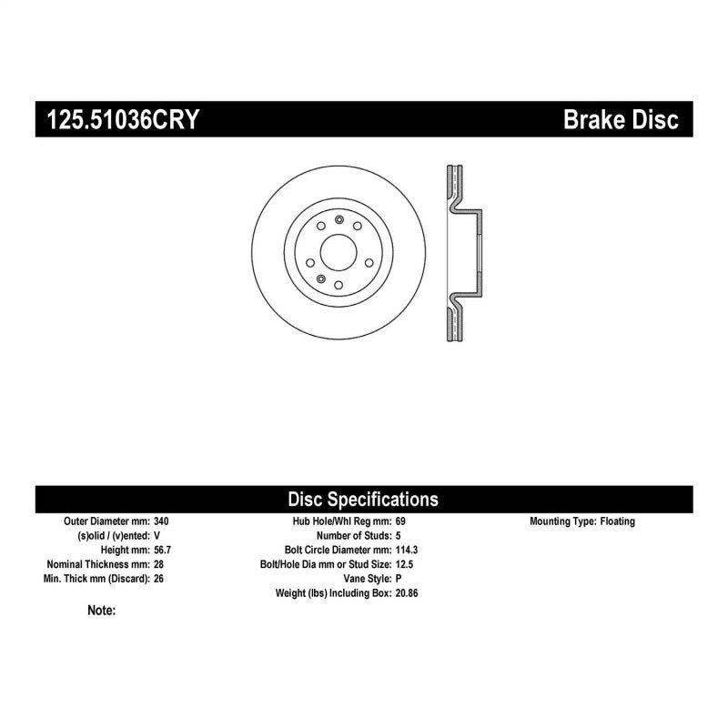 Stoptech 10 Hyundai Genesis Coupe Track Front Performance Cryo Rotor