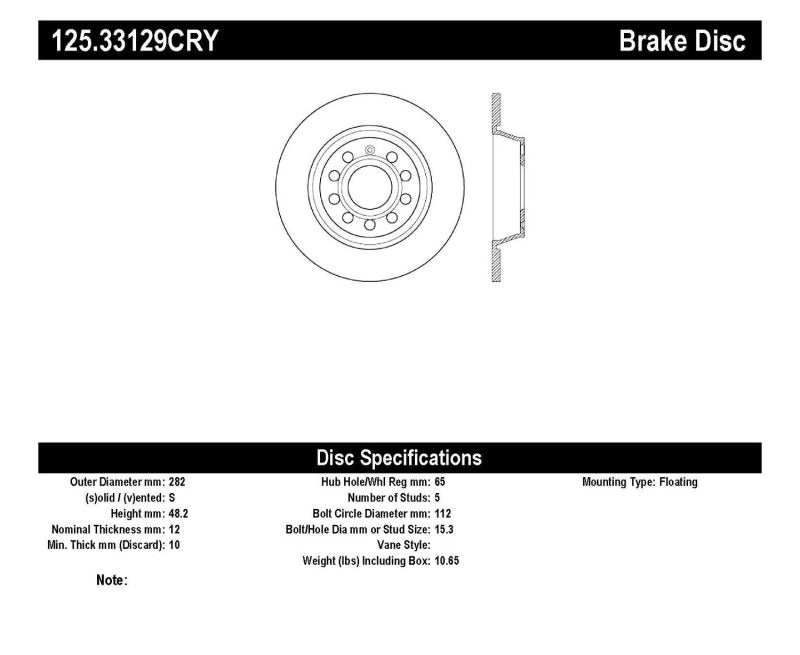 Stoptech Premium Cryo High Carbon Brake Rotor