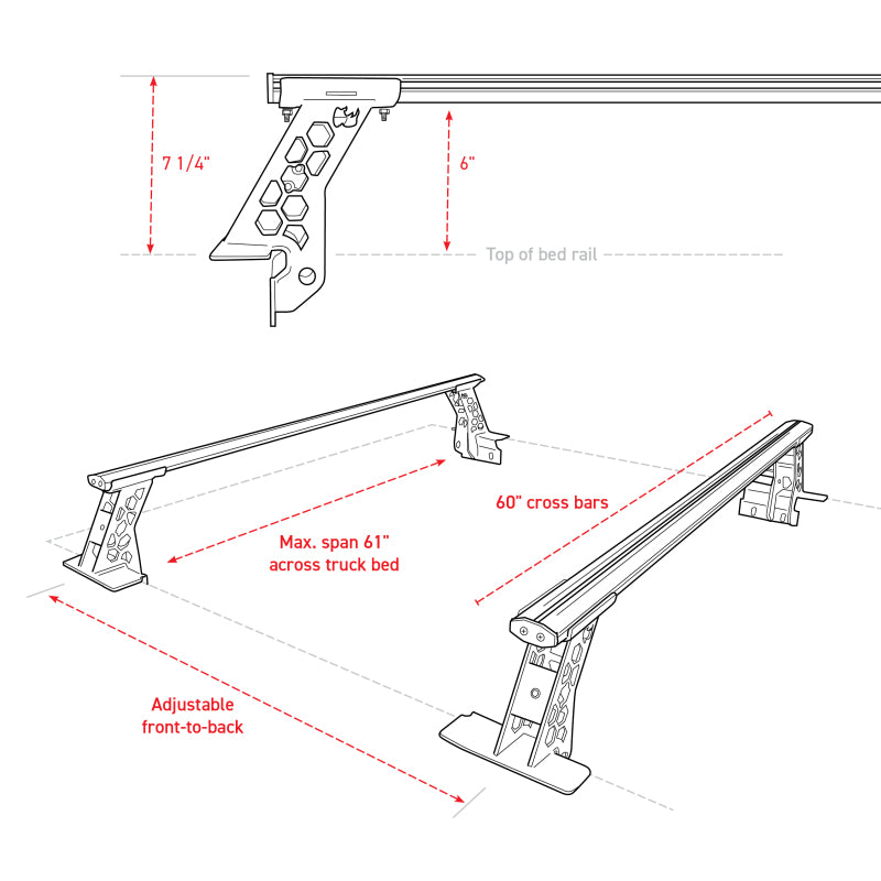 Go Rhino 20-22 Jeep Gladiator JT/16-22 Toy. Tacoma/05-21 Nssn Frontier XRS Cross Bars Kit - Tex. Blk - GTR Auto