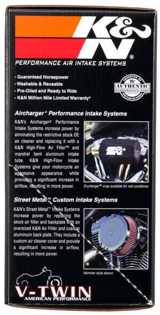 K&N Street Round Metal Intake System - Harley-Davidson - Red Filter 6-8 Size 2.4in In Dia 2.5in H