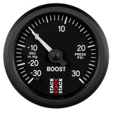 Autometer Stack 52mm -30INHG to +30 PSI (Incl T-Fitting) Pro Stepper Motor Boost Press Gauge - Black