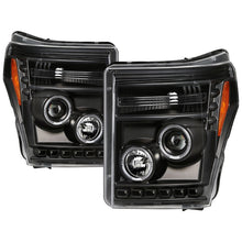 Load image into Gallery viewer, Spyder Ford Super Duty 11-16 Projector Headlights LED Halo DRL All Black PRO-YD-FS11-HL-BKV2