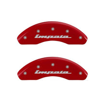 Load image into Gallery viewer, MGP 4 Caliper Covers Engraved Front &amp; Rear Impala Red finish silver ch