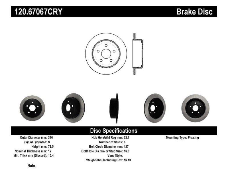 Stoptech 07-14 Jeep Wrangler Performance Rear Cryo Brake Rotor