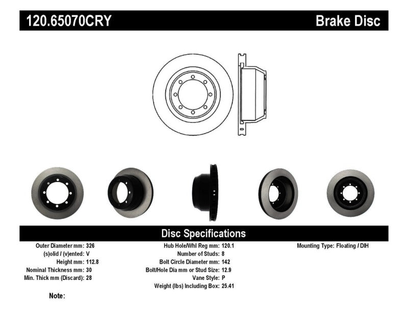 Stoptech 99-04 Ford F-350 Rear Premium Cryostop Brake Rotor