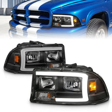 Load image into Gallery viewer, ANZO 97-04 Dodge Dakota/Durango Crystal headlight Set w/ Light Bar Black Housing