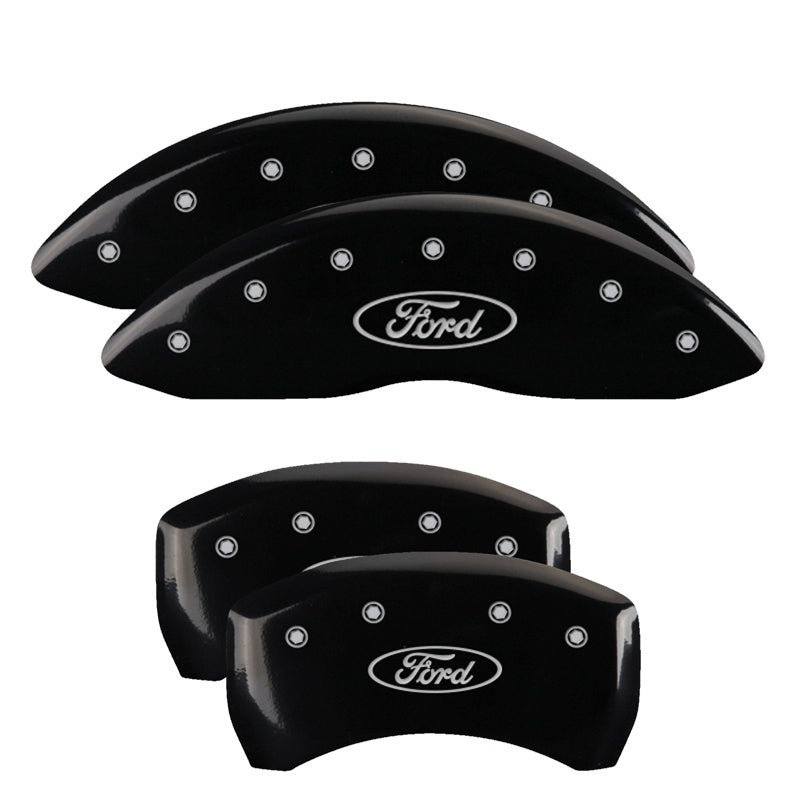 MGP 4 Caliper Covers Engraved Front & Rear Oval logo/Ford Black finish silver ch