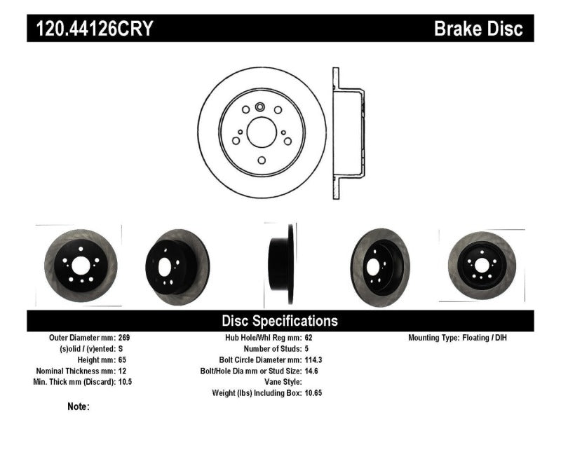 Stoptech 02-06 Lexus ES Premium Rear CryoStop Brake Rotor