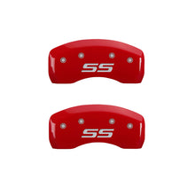 Load image into Gallery viewer, MGP 4 Caliper Covers Engraved Front &amp; Rear Monte Carlo style/SS Red finish silver ch