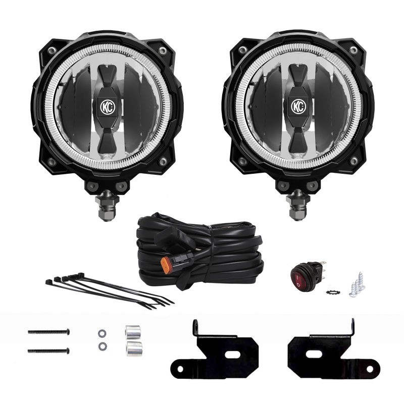 KC HiLiTES 18-23 Jeep JL/JT/4xe 6in Pro6 Gravity LED Pillar Mount 2-Light Sys (20W Spot Beam)