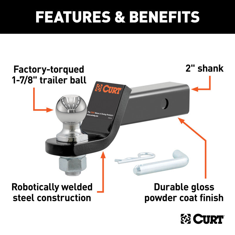 Curt Loaded Ball Mount w/1-7/8in Ball (2in Shank 3500lbs 2in Drop)