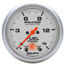 Load image into Gallery viewer, Autometer Ultra-Lite 66.7mm Full Sweep Elec 0-15 PSI Fuel Pressure w/ Peak Memory &amp; Warning Gauge