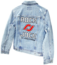 Load image into Gallery viewer, RockJock Jean Jacket w/ Embroidered Logos Front and Back Blue Womens Large