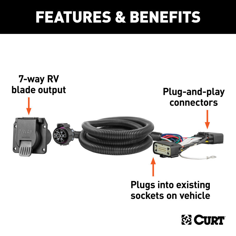 Curt 2019+ Ford Ranger Custom Wiring Harness (7-Way RV Blade Output)