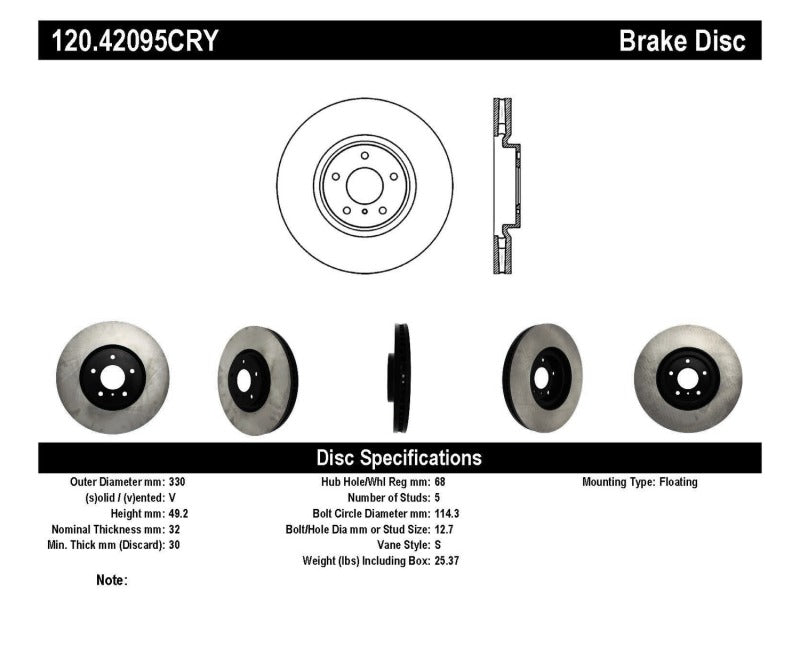 Stoptech Premium Cryo Front Brake Rotor 08-13 Infiniti G37