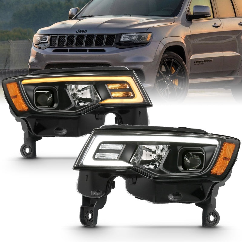 ANZO 2017-2018 Jeep Grand Cherokee Projector Headlights w/ Plank Style Switchback - Chrome w/ Amber