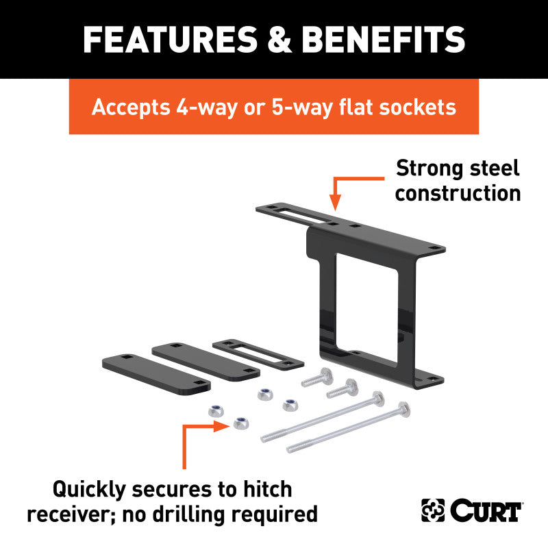 Curt Easy-Mount Bracket for 4 or 5-Way Flat (2in Receiver Packaged)