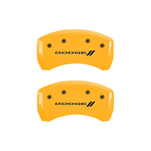 Load image into Gallery viewer, MGP 4 Caliper Covers Engraved Front &amp; Rear With stripes/Dodge Yellow finish black ch