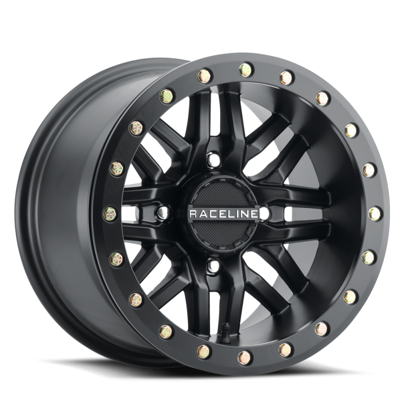 Raceline A91B Ryno 15x8in / 4x137 BP / 10mm Offset / 110.18mm Bore - Satin Black Beadlock Wheel