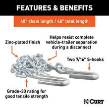 Load image into Gallery viewer, Curt 48in Safety Chain w/2 S-Hooks (5000lbs Clear Zinc Packaged)