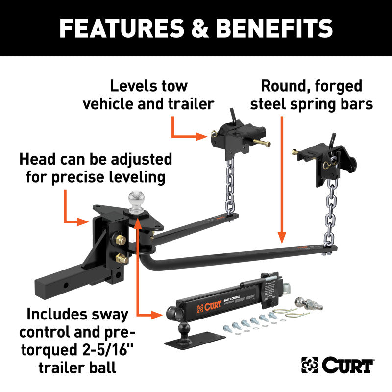 Curt MV Round Bar Weight Distribution Hitch (8000-10000lbs 31-3/16in Bars)