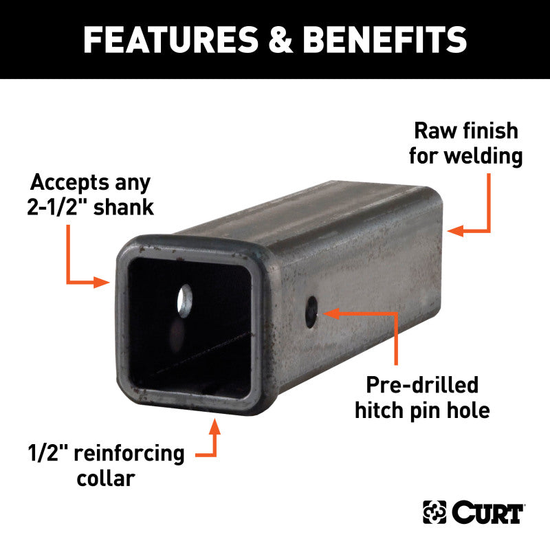 Curt 10in Raw Steel Receiver Tubing (2-1/2in Receiver)