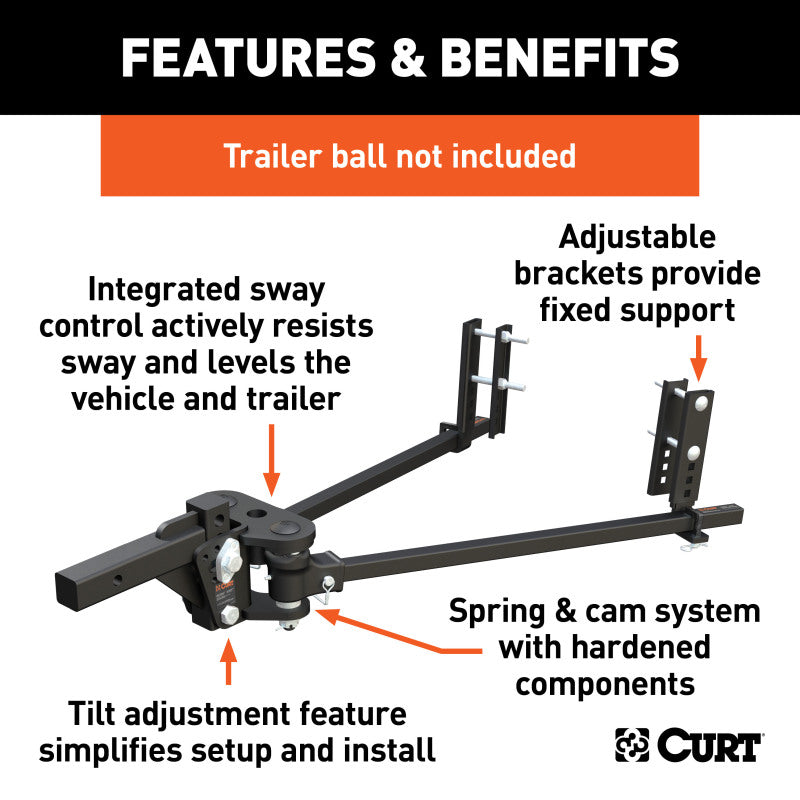 Curt Light-Duty TruTrack Weight Distribution System (5000-8000lbs 35-9/16in Bars)