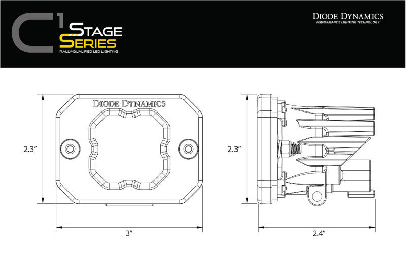 Diode Dynamics Stage Series C1 LED Pod Sport - Yellow Flood Flush ABL Each - GTR Auto