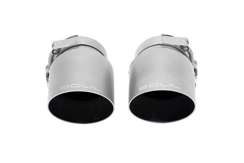 SOUL 17-19 Porsche 991.2 Carrera (w/ PSE) Bolt On Exhaust Tips - 4in Straight Cut Sig Satin Tips